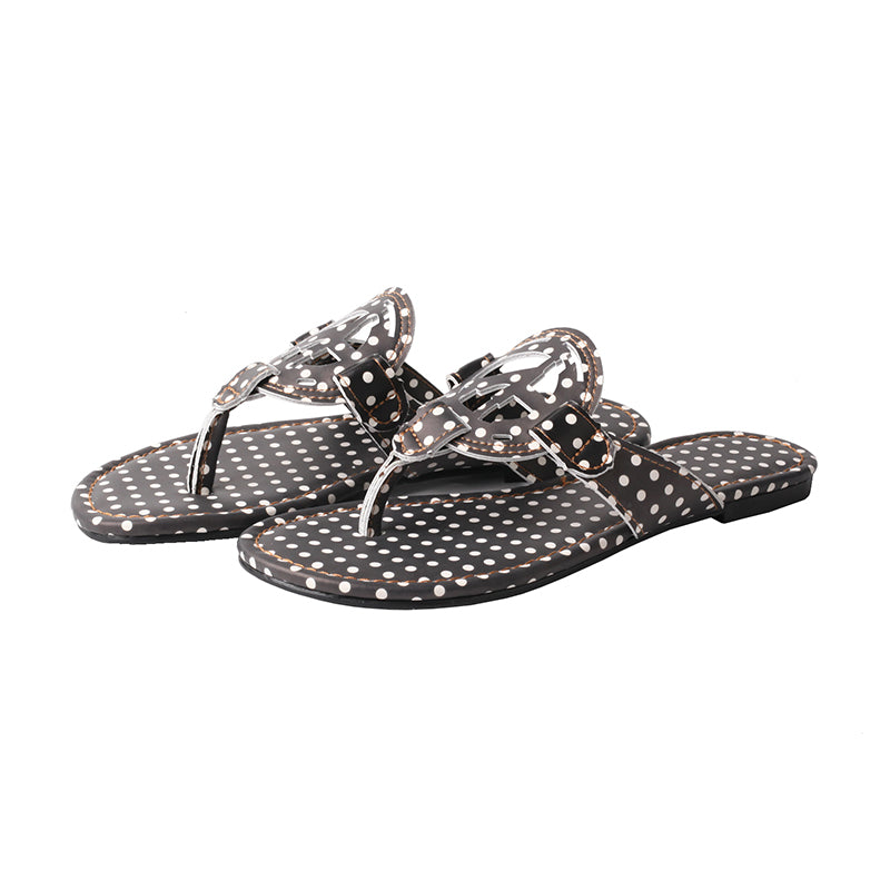 CHSHOER Summer Women's Slip-On Indoor/Outdoor Slides with Printed Polka Dot Style: Casual and Versatile Flat Beach Slippers