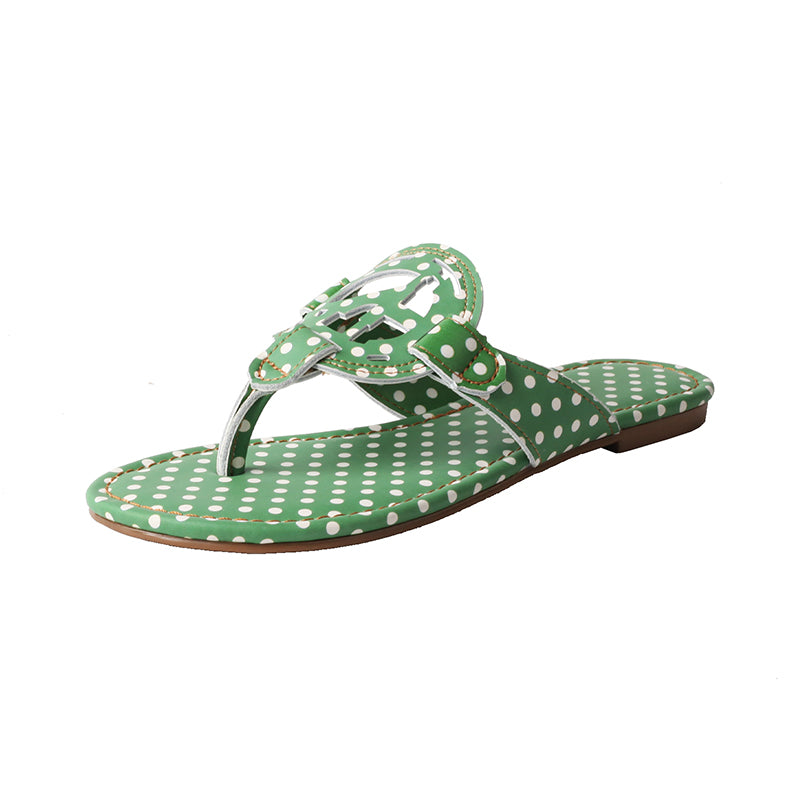 CHSHOER Summer Women's Slip-On Indoor/Outdoor Slides with Printed Polka Dot Style: Casual and Versatile Flat Beach Slippers