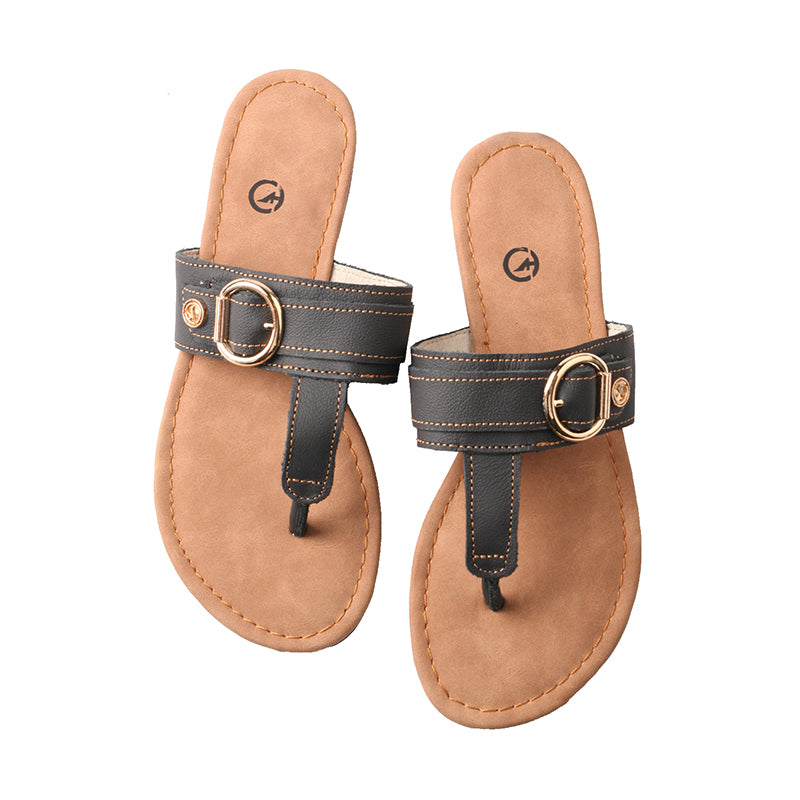 CHSHOER Women's Top-Grain Leather Metal Buckle Toe-Loop Flip-Flop Sandals: Stylish Flat Indoor Slippers crafted from Genuine Leather