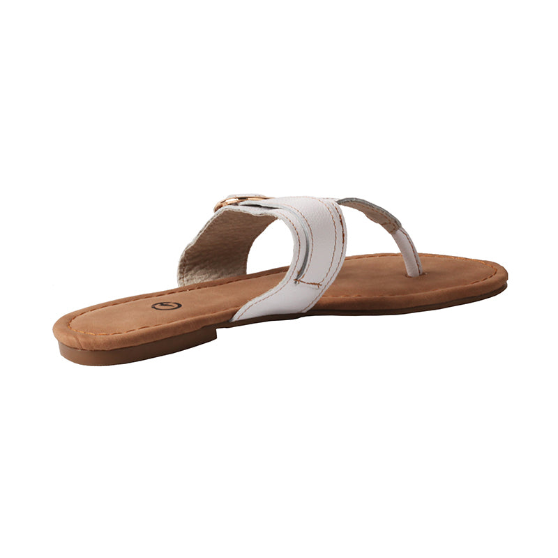 CHSHOER Women's Top-Grain Leather Metal Buckle Toe-Loop Flip-Flop Sandals: Stylish Flat Indoor Slippers crafted from Genuine Leather