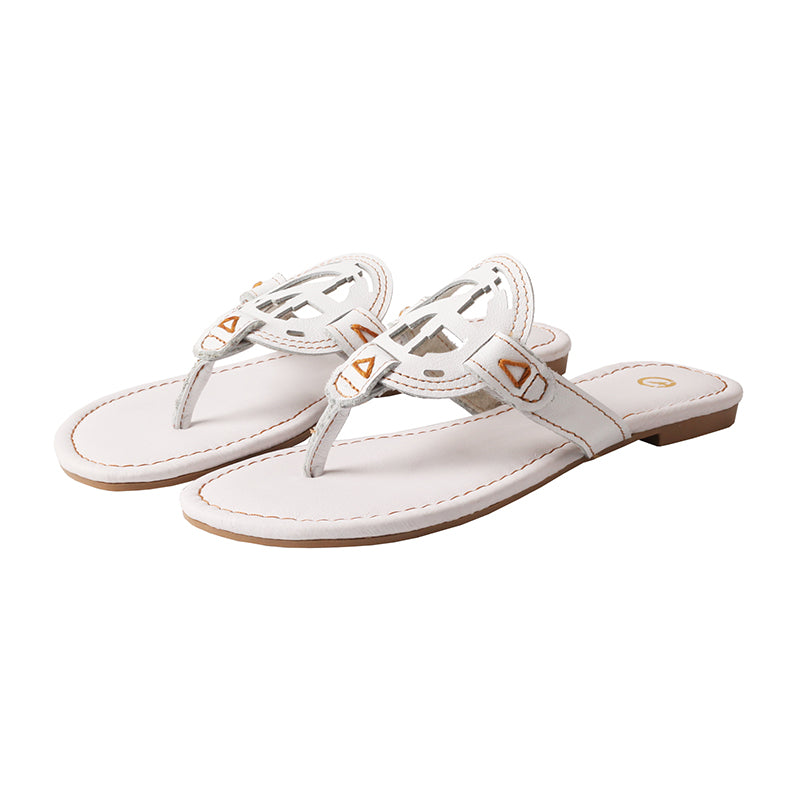 CHSHOER Summer New Style Top-Grain Leather Slip-on Slippers Women's Casual All-match Flat Bottom Comfortable Beach Outdoor Simple Cool Sandals