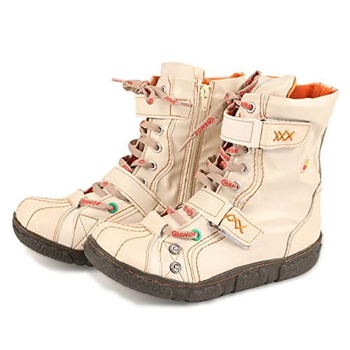CHSHOER Lace-Up PU Leather Boots Flat Women's Snow Boots with Fur Lining