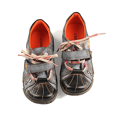 CHSHOER Hook and Loop Strape Washed PU Leather Flat Women Shoes