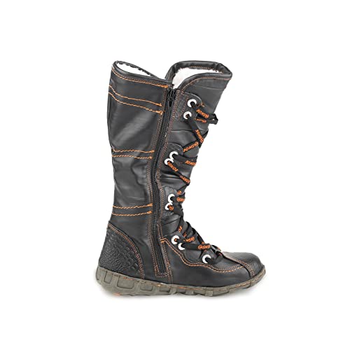 CHSHOER Snake-Embossed Leather and PU Upper Lace Decoration Women's Tall Boot