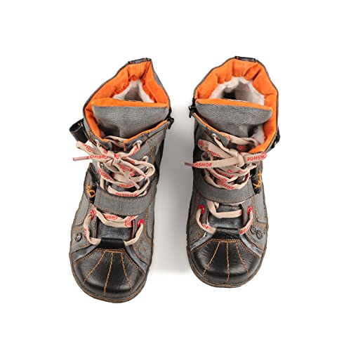 CHSHOER Lace-Up PU Leather Boots Flat Women's Snow Boots with Fur Lining