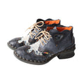 CHSHOER Leather Women's Ankle Boots Shoes for Outdoor,Medium heel, Floral Newspaper Printed Leather Material