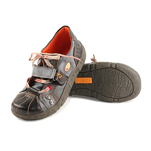 CHSHOER Hook and Loop Strape Washed PU Leather Flat Women Shoes