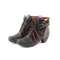 CHSHOER Women's Stylish Leather Mid-Heel Ankle Boots - Polka Dot Print, A Must-Have for Daily Wear
