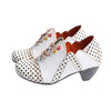 CHSHOER Women's Vintage Polka Dot Lace - Up Mid - Heel Genuine Leather Oxford Shoes